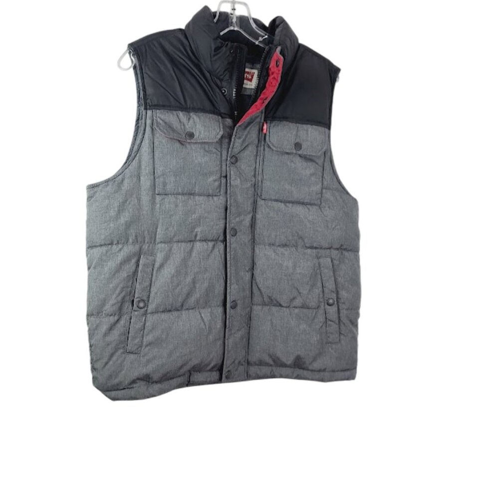 Levi's Men's Black Gray Canvas‎ Sleeveless Winter Filled Puffer Vest Size M